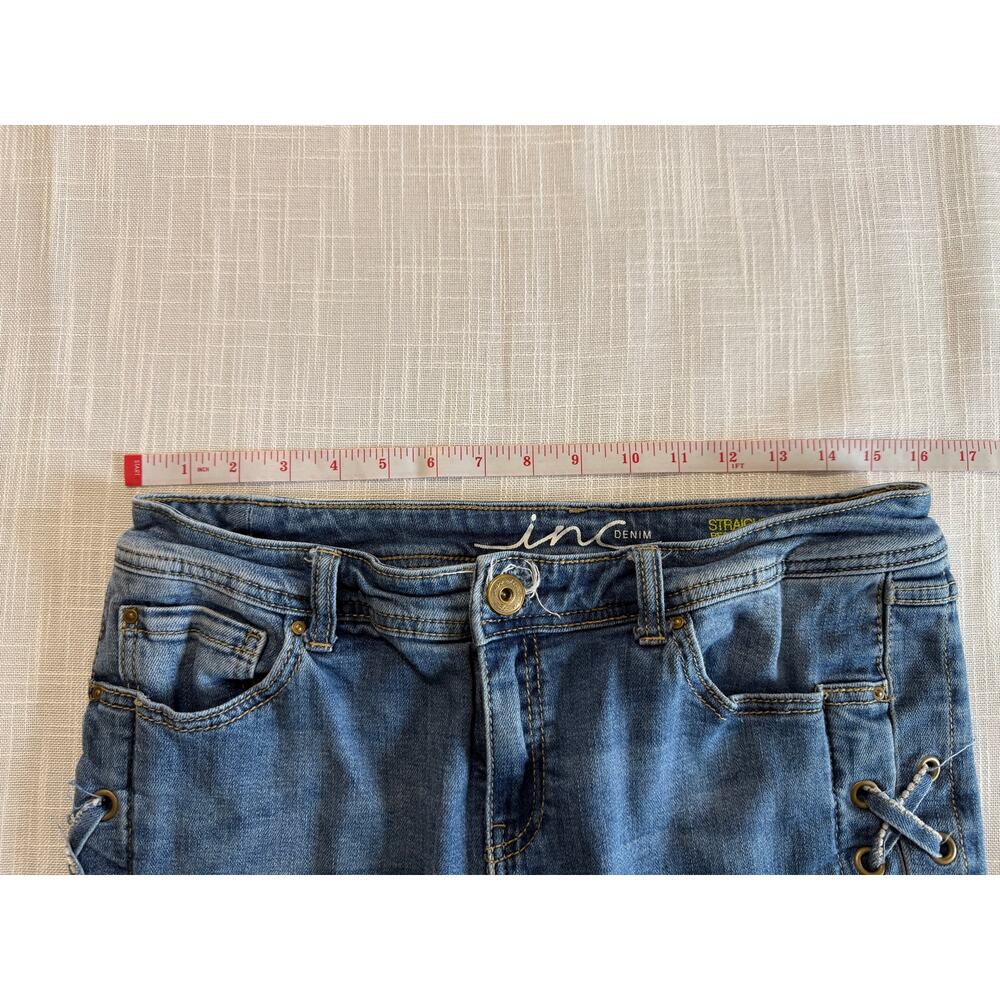 Inc Denim Women’s Size 12 Straight Leg Denim Pants (Light Wash) Lacing Detail - Picture 7 of 10